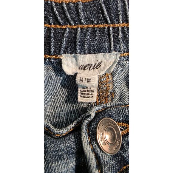 Aerie Denim Shorts Jeans Womens Medium Comfort Elastic Back Distressed Med Wash - Picture 3 of 4